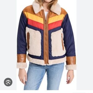 MOTHER Denim Triple Block Puff Fur Jacket-Medium